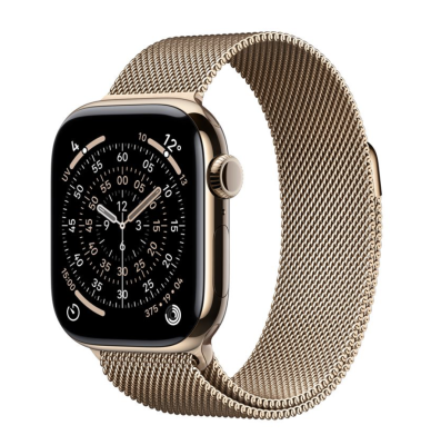 Nieuwe Apple Watch serie 11 42mm Stainless steel gold. Milanese goude band. +Cellular. Nieuw, los toestel.