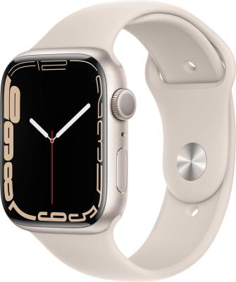 Refurbished Apple Watch serie 7 45mm. Starlight aluminium crèmekleurige sportband. Lichte gebruikssporen..