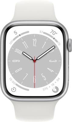 Refurbished Apple Watch serie 8 41mm Zilver (Wit) aluminium, witte sportband. Nieuwstaat.