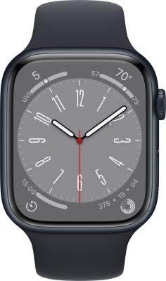 Refurbished Apple Watch serie 8 45mm Midnight (zwart) aluminium zwarte sportband. Lichte gebruikssporen
