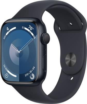 Refurbished Apple Watch serie 9 41mm Midnight (zwart) aluminium zwarte sportband. Lichte gebruikssporen.