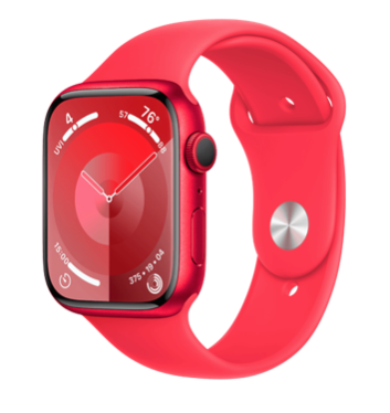 Refurbished Apple Watch serie 9 45mm Product Red (Rood) aluminium Rode sportband. Nieuwstaat.
