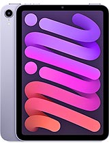 Een smartphone met een geel en paarse abstracte achtergrond op het scherm.