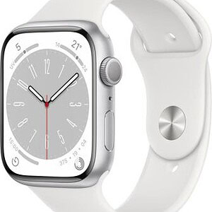 Refurbished Apple Watch serie 9 45mm Silver aluminium met Witte sportband. Lichte gebruikssporen.
