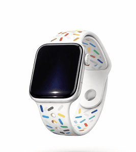 Refurbished Apple Watch serie 6 44mm. Zilver aluminium Meerkleurige sportband. lichte Gebruikssporen